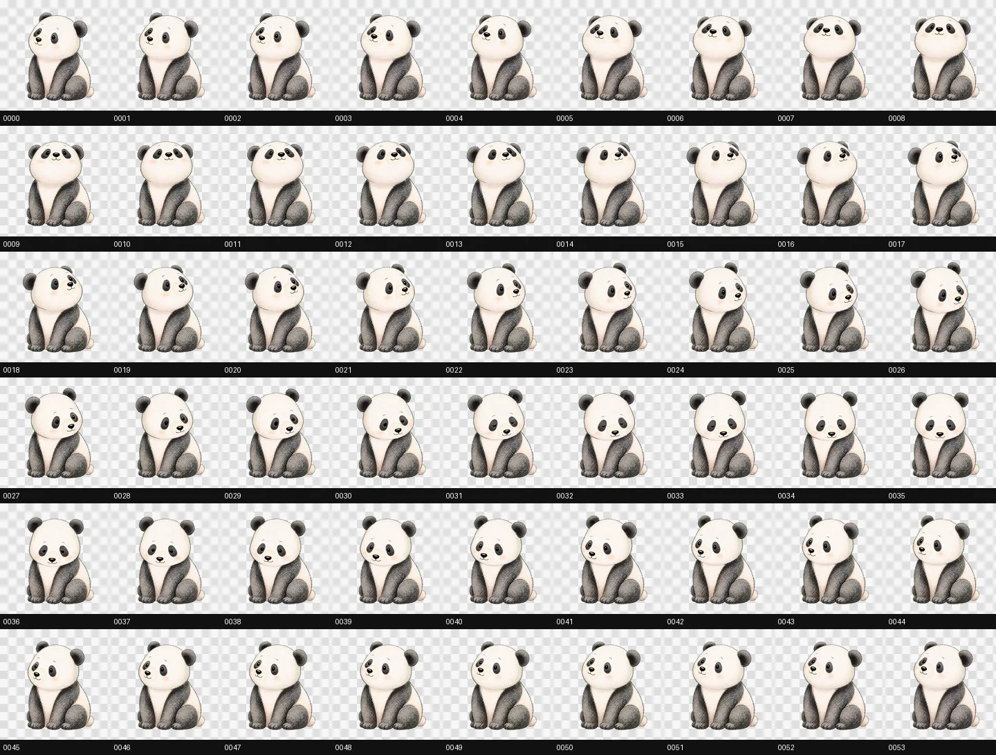 The 54 finished head-turn frames. The page selects a frame based on the mouse's direction.